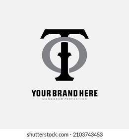 Monograma, logotipo de distintivo, letras iniciales O, T, OT o TO, Interlock, Sport, Moderno, Negro y Gris sobre fondo blanco