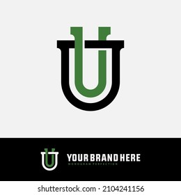 Monogram, Badge logo, Initial letters O, U, OU or UO, Interlock, Modern, Sporty, Black and Green Color on White Background