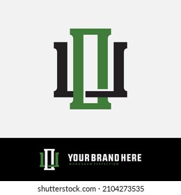 Monogram, Badge logo, Initial letters O, U, OU or UO, Interlock, Modern, Sporty, Black and Green Color on White Background