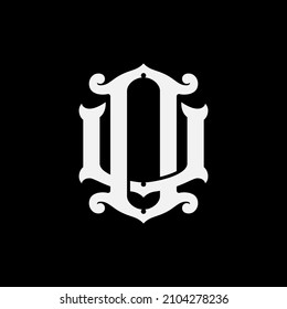 Monogram, Badge logo, Initial letters O, U, OU or UO, Interlock, Vintage, Classic, White Color on Black Background