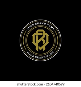 Monogram, Badge logo, Initial letters O, R, OR or RO, Interlock, Modern, Sporty, White and Gold Color on Black Background