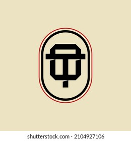 Monogram, Badge logo, Initial letters O, T, OT or TO, Interlock, Modern, Sporty, Black and Red Color on Cream Background