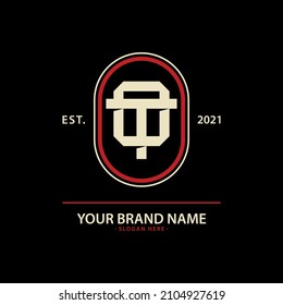 Monogram, Badge logo, Initial letters O, T, OT or TO, Interlock, Modern, Sporty, Cream and Red Color on Black Background