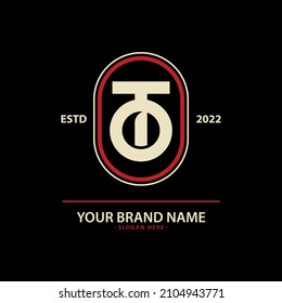 Monogram, Badge logo, Initial letters O, T, OT or TO, Interlock, Modern, Sporty, Cream and Red Color on Black Background