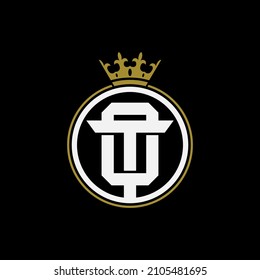 Monogram, Badge logo, Initial letters O, T, OT or TO, Interlock, Modern, Sporty, Gold and White Color on Black Background