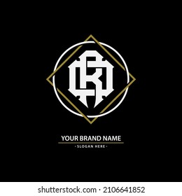 Monogram, Badge logo, Initial letters O, R, OR or RO, Interlock, Modern, Sporty, White and Gold Color on Black Background