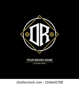 Monogram, Badge logo, Initial letters O, R, OR or RO, Modern, Sporty, White and Gold Color on Black Background