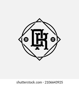Monograma, logotipo de distintivo, letras iniciales O, R, OR o RO, Interlock, Vintage, Classic, Color negro sobre fondo blanco