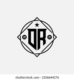 Monogram, Badge logo, Initial letters O, R, OR or RO, Modern, Sporty, Black Color on White Background