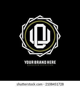 Monogram, Badge logo, Initial letters O, U, OU or UO, Interlock, Modern, Sporty, White and Green Color on Black Background