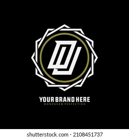 Monogram, Badge logo, Initial letters O, U, OU or UO, Interlock, Modern, Sporty, White and Green Color on Black Background