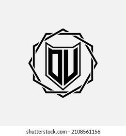 Monogram, Badge logo, Initial letters O, U, OU or UO, Modern, Sporty, Black Color on White Background