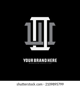 Monogram, Badge logo, Initial letters O, W, OW or WO, Interlock, Modern, Sporty, White and Gray Color on Black Background