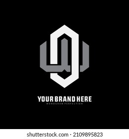 Monogram, Badge logo, Initial letters O, W, OW or WO, Interlock, Modern, Sporty, White and Gray Color on Black Background