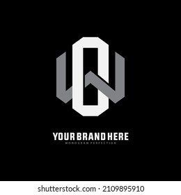 Monogram, Badge logo, Initial letters O, W, OW or WO, Interlock, Modern, Sporty, White and Gray Color on Black Background