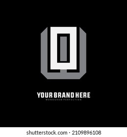 Monogram, Badge logo, Initial letters O, W, OW or WO, Interlock, Modern, Sporty, White and Gray Color on Black Background