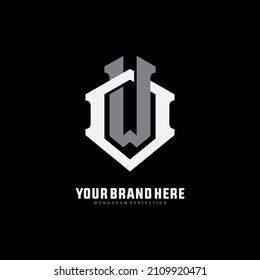 Monogram, Badge logo, Initial letters O, W, OW or WO, Interlock, Modern, Sporty, White and Gray Color on Black Background