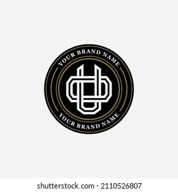 Monogram, Badge logo, Initial letters O, U, OU or UO, Interlock, Modern, Sporty, Black, White and Gold Color on White Background