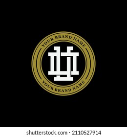 Monogram, Badge logo, Initial letters O, U, OU or UO, Interlock, Modern, Sporty, Black, White and Gold Color on Black Background