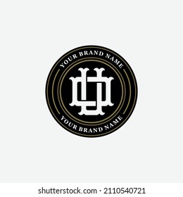 Monogram, Badge logo, Initial letters O, U, OU or UO, Interlock, Vintage, Classic, Black, White and Gold Color on White Background