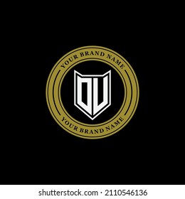 Monogram, Badge logo, Initial letters O, U, OU or UO, Modern, Sporty, Black, White and Gold Color on Black Background