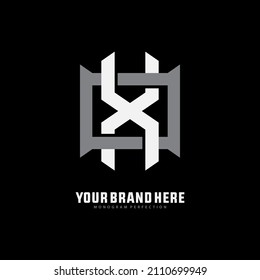 Monogram, Badge logo, Initial letters O, X, OX or XO, Interlock, Modern, Sporty, White and Gray Color on Black Background
