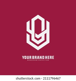 Monogram, Badge logo, Initial letters O, Y, OY or YO, Interlock, Modern, Sporty, White Color on Magenta Background