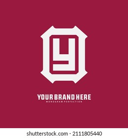 Monogram, Badge logo, Initial letters O, Y, OY or YO, Interlock, Modern, Sporty, White Color on Magenta Background