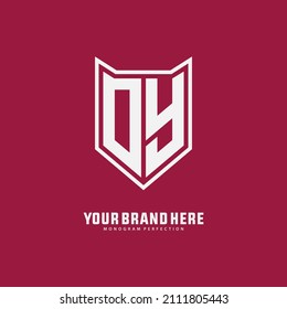 Monogram, Badge logo, Initial letters O, Y, OY or YO, Interlock, Modern, Sporty, White Color on Magenta Background