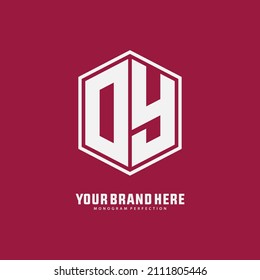 Monogram, Badge logo, Initial letters O, Y, OY or YO, Interlock, Modern, Sporty, White Color on Magenta Background