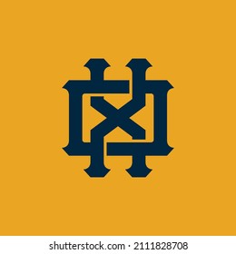 Monogram, Badge logo, Initial letters O, X, OX or XO, Interlock, Modern, Sporty, Navy Color on Yellow Background