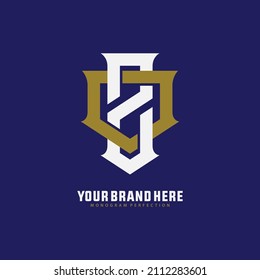 Monograma, logotipo de distintivo, letras iniciales O, Z, OZ o ZO, Interlock, Moderno, deportivo, blanco y dorado en fondo azul