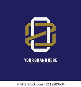 Monograma, logotipo de distintivo, letras iniciales O, Z, OZ o ZO, Interlock, Moderno, deportivo, blanco y dorado en fondo azul