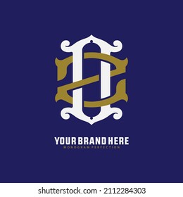 Monogramm, Badge-Logo, Anfangsbuchstaben O, Z, OZ oder ZO, Interlock, Vintage, Classic, White und Gold auf blauem Hintergrund