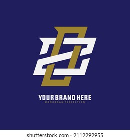 Monogram, Badge logo, Initial letters O, Z, OZ or ZO, Interlock, Modern, Sporty, White and Gold Color on Blue Background