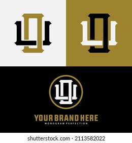 Monogram, Badge logo, Initial letters O, U, OU or UO, Interlock, Modern, Sporty, Black, White and Gold Color