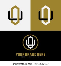 Monogram, Badge logo, Initial letters O, U, OU or UO, Interlock, Modern, Sporty, Black, White and Gold Color