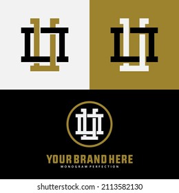 Monogram, Badge logo, Initial letters O, U, OU or UO, Interlock, Modern, Sporty, Black, White and Gold Color