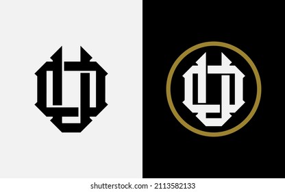 Monogram, Badge logo, Initial letters O, U, OU or UO, Interlock, Modern, Sporty, Black, White and Gold Color