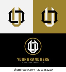 Monogram, Badge logo, Initial letters O, U, OU or UO, Interlock, Modern, Sporty, Black, White and Gold Color