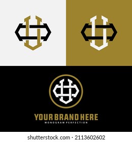 Monogram, Badge logo, Initial letters O, U, OU or UO, Interlock, Modern, Sporty, Black, White and Gold Color