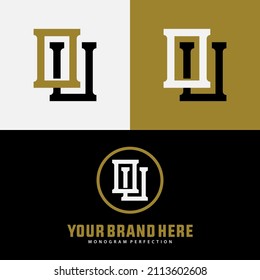 Monogram, Badge logo, Initial letters O, U, OU or UO, Interlock, Modern, Sporty, Black, White and Gold Color