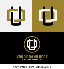 Monogram, Badge logo, Initial letters O, U, OU or UO, Interlock, Modern, Sporty, Black, White and Gold Color