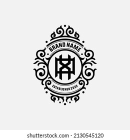 Monogram, Badge Logo, Initial letters P, X, PX or XP, Interlock, Vintage, Classic, Ornament, Black Color on White Background