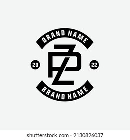 Monogram, Badge Logo, Initial letters P, Z, PZ or ZP, Interlock, Modern, Sporty, Black Color on White Background