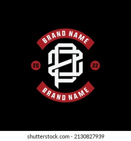 Monogram, Badge Logo, Initial letters P, Z, PZ or ZP, Interlock, Modern, Sporty, White and Red Color on Black Background