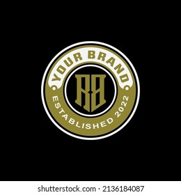 Monogram, Badge Logo, Initial letters R, B, RB or BR, Modern, Sporty, Black, White and Gold Color on Black Background