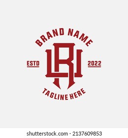 Monogram, Badge Logo, Initial letters R, U, RU or UR, Interlock, Modern, Sporty, Red Color on White Background