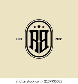 Monogram, Badge Logo, Initial letters R, B, RB or BR, Modern, Sporty, Black Color on Cream Background