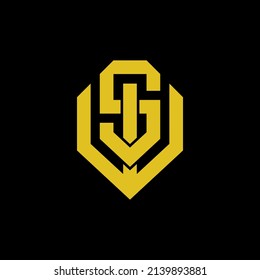 Monogram, Badge Logo, Initial letters S, W, SW or WS, Interlock, Modern, Sporty, Yellow Color on Black Background